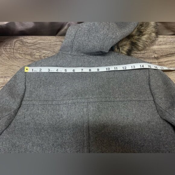 J. Crew Mercantile Gray Vail Wool Blend‎ Winter Coat Faux Fur Trim Women's 4 - Picture 8 of 9